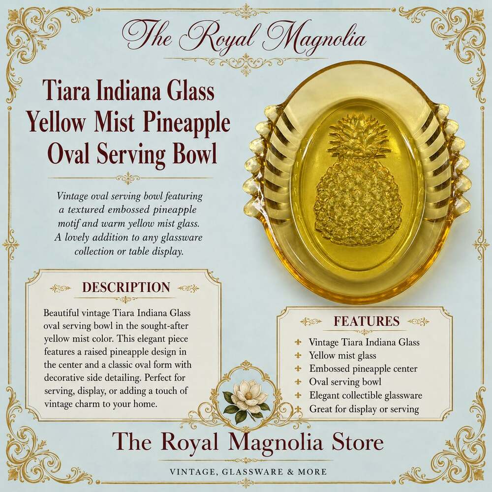 Tiara Indiana Glass Yellow Mist Pineapple Oval Serving Bowl